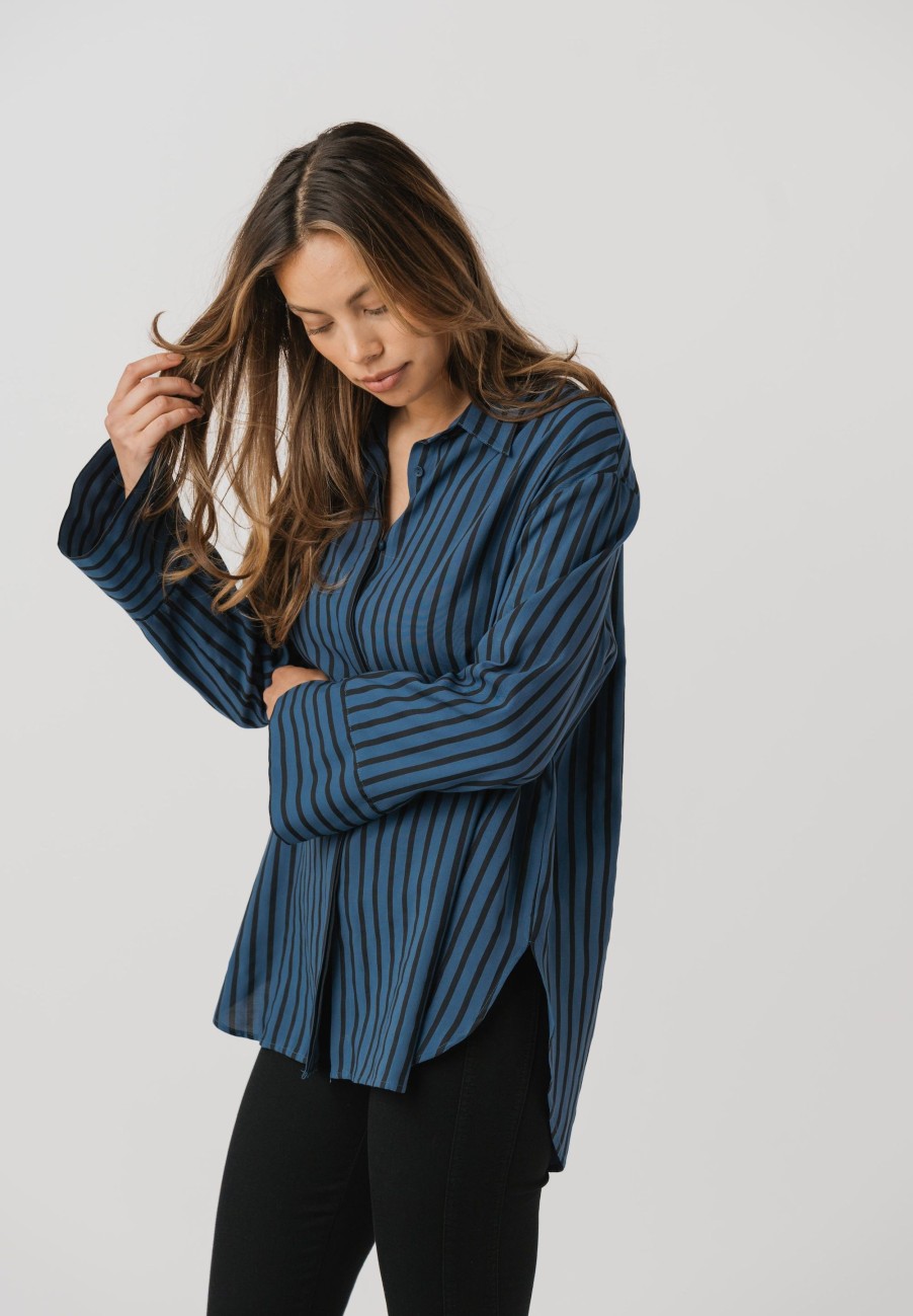 Length Laurie | Veronica Shirt - Nordic Blue Black Stripe