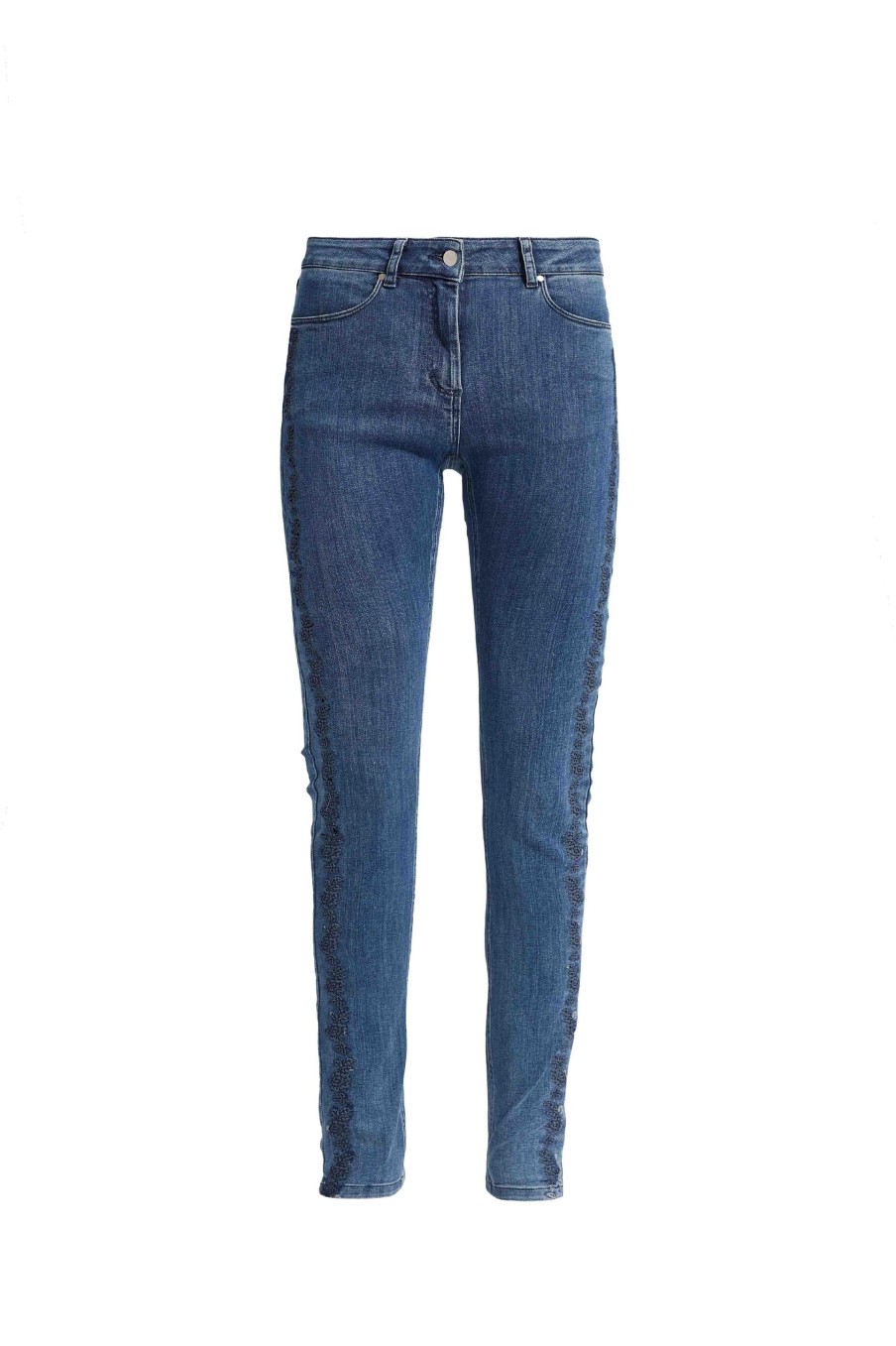 Length Laurie | Olivia Embroidery Skinny - Medium Length - Medium Blue Denim