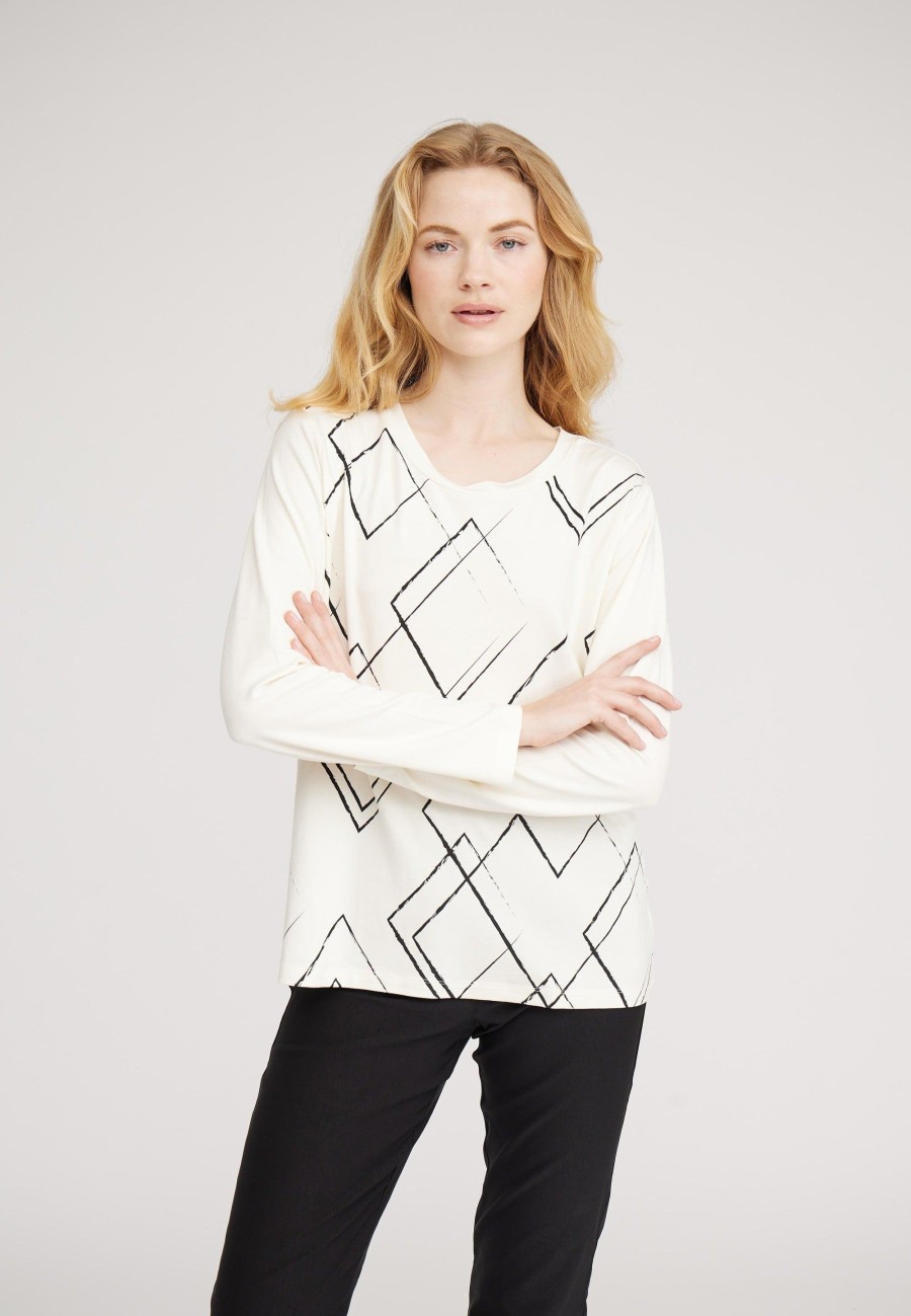 Tops Laurie | Amanda Argyle Jersey Blouse - Ivory Fabric With Black Print